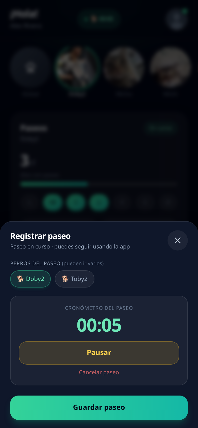 Cronómetro del paseo en curso